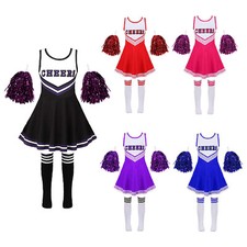 Kids Girls Cheerleading Costume Flower Uniform Letter Print Outfit Outdoors Set