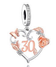 CLOSING DOWN SALE New Sterling Silver 30th Birthday Butterfly & Rose Charm Bead