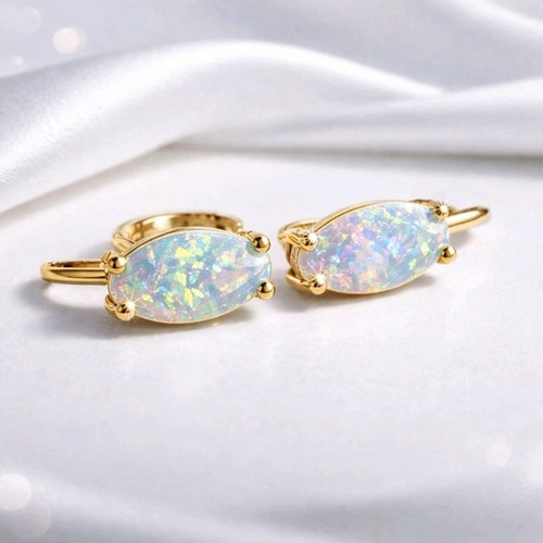 14k yellow gold opal earrings - gold,