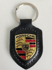 PORSCHE CREST 911/BOXSTER/CAYMAN BLACK LEATHER KEYRING