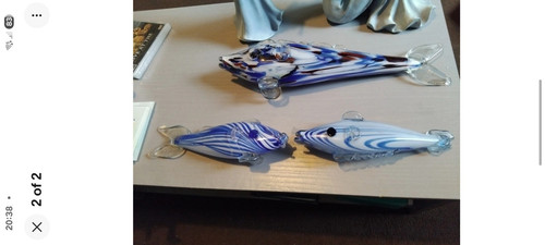 Blue white art glass - white,