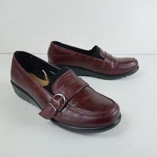 Cushion-walk Women's Burgundy Loafers Buckle Slip On Shoes UK 6 Comfort Flex