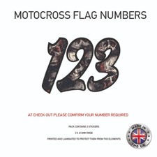 3 x Skull Flag Race Number Vinyl Stickers Motorbike Motorcross Quad MFN07