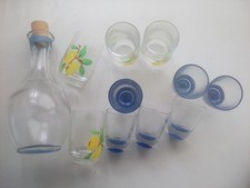 x10  shot glasses + bottle lemons limoncello Sorrento barware blue vintage
