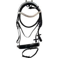 Leather Show Bridle Black White Diamante Browband with Comfort Patent Noseband