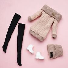 Winter Beige Dress Jumper Tights Hat & Shoes Clothes Doll Outfit Sindy