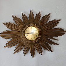 Vintage Metamec Dereham Sunburst Wooden Wall Clock Art Deco - Working