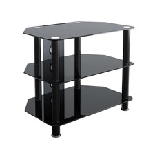  Glass Corner TV Stand – Universal Black Glass TV Unit 60cm wide with Glass Shel