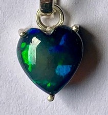 BLACK FIRE OPAL 9.5CT HEART IN 925 STERLING SILVER BEZEL AND BOX CHAIN NATURAL