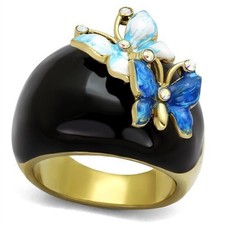 Gold Dome Ring Black Enamel