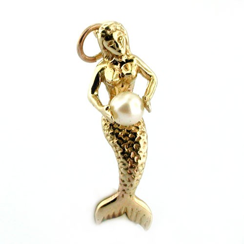 14k gold mermaid holding - mermaid, a