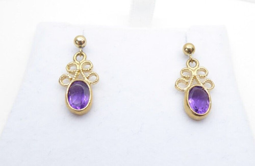 9ct gold amethyst earrings - 9ct,