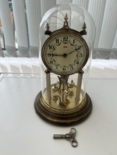 LARGE VINTAGE KUNDO ANNIVERSARY DOME CLOCK WITH KEY AND GLASS DOME