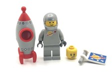 LEGO minifigure- Space - Grey Spaceman- Modern Silver Helmet- Series- Rocket Boy