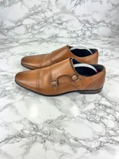 Burton Mens Brown Leather Double Monk Strap Dress Shoes UK 11 Buckle Formal