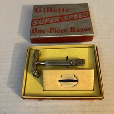 1940s 50s Gillette Super Speed One Piece Safety Razor in Box Clean