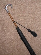 Edwardian Hallmarked 1903 Silver Black Canopy Ladies Umbrella - 91cm