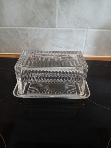 Clear pressed glass butter - pressed,