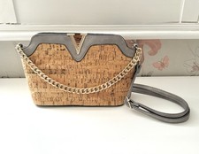 Gold V Grey Zip Cork Bag Made Portugal Chain Shoulder Bag Handbag