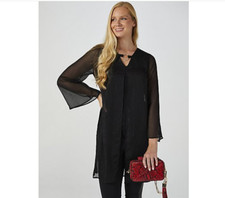 JM Fashion by Julien Macdonald Chiffon Overlay Longline Top Black Size 8