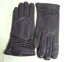 LADIES ASHWOOD PURPLE 100% LEATHER GLOVES SIZE L FLEECE LINING