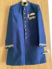 Men's Blue And Gold Indian Kurta Sherwani Jacket with Nehru Collar