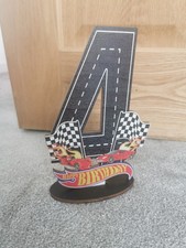 Wooden Hot Wheels Theme 4th Birthday Party Decoration.  Number 4 Stand