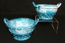 Antique Victorian Malachite Slag Glass Bowls Late 19thC