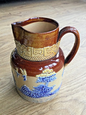 Doulton Lambeth Blue and Yellow Stoneware Jug Vase 6.5 inches high