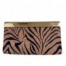 JIMMY CHOO Cayla Rose Black Zebra Print Gold Closure Clutch Bag 9 x 5.5" H74