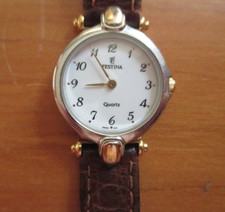 Ladies Vintage Gold Plated Festina Quartz Watch. Brown Leather Strap.