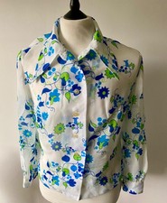 VTG RARE women's 70's HANDMADE FLORAL  NYLON LONG SLEEVE BLOUSE SHIRT 38-40"
