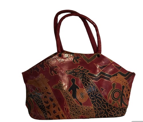 Leather red giraffe - giraffe, embossed