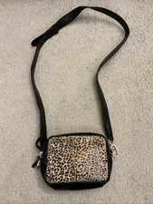 M&S Black Leather & Leopard Print Crossbody Bag 