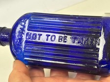 60315 Old Vintage Antique Glass Poison Bottle Rectangular Blue