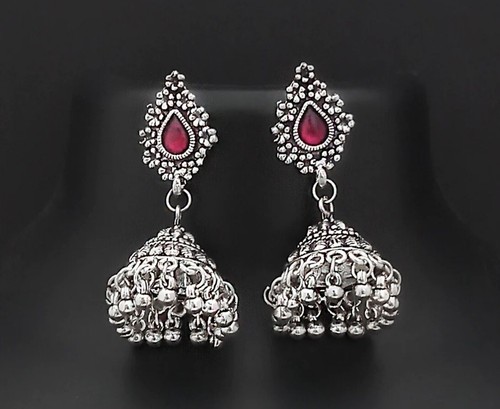 Oxidised indian earrings - oxidised,
