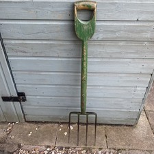 Vintage Garden D Handled Strapped Manure Fork Clay Fork Cultivate