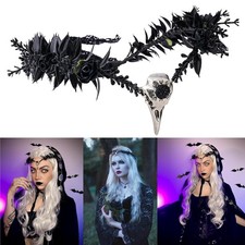 Black Elf Flower Crown Gothic Raven Skull Headpiece Halloween Witch Headband UK