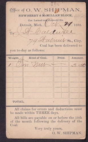 1882 postal card shipman - postal,
