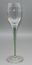 Vintage Studio Art Glass Green & White Twisted Stem Cordial Wine Glass 6 inch
