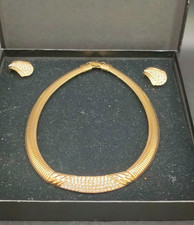 Vintage Corocraft Gold Tone Rhinestone Necklace & Earrings Set Boxed Unused