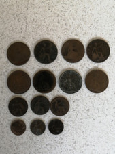 British one penny 1d, halfpenny and farthing coins