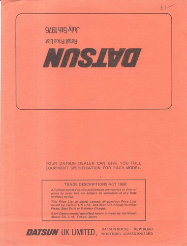 Datsun price list 1976 - datsun,