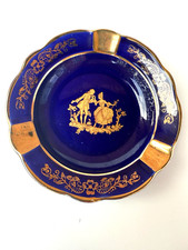 Limoges Trinket Dish/ashtray  Cobalt With 22k Gold Pattern Vintage Item