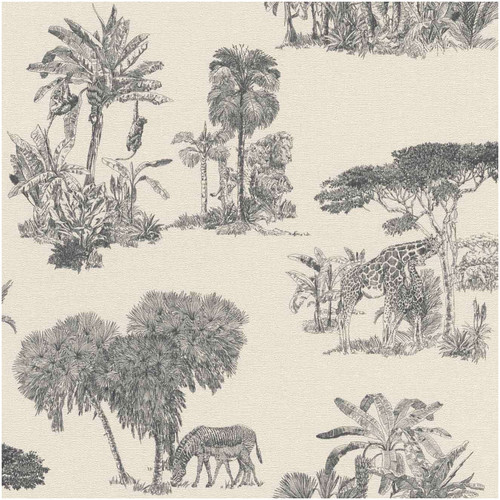 Black white toile safari - black,