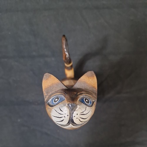 Carved wooden cat - wooden, tall