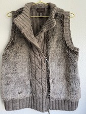 Fenn Wright Manson Chunky Knit Faux Fur Alpaca Wool Boho Chic Zip Up Vest XL