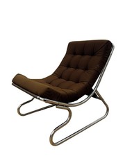 Brown Mid Century Chrome Recliner Chair