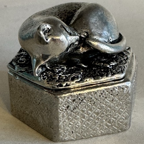 Pewter cat trinket - cat, box