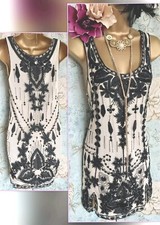 kate moss Vintage topshop 2010 20s party Gatsby lace beaded black cream dress 10